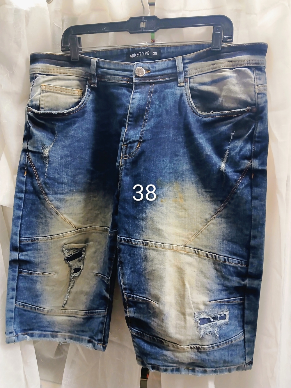 Arket Blue Washed Distressed Men's Denim Shorts